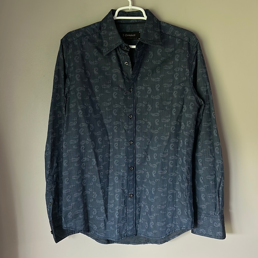 Jeffrey Campbell Mens Blue Paisley Long Sleeve Button Down Shirt